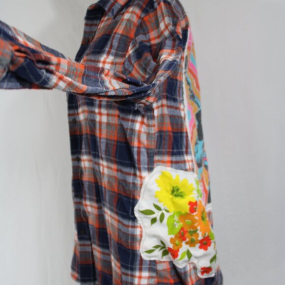 Upcycled Flannel Shirt Jimi Hendrix Grunge Rock Men's L Festival Shacket - Picture 3 of 8